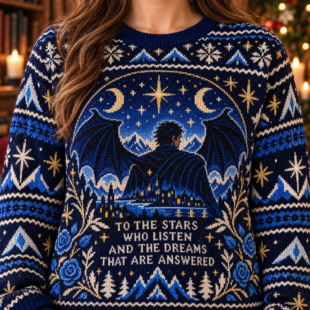 Rhysand To The Stars Who Listen knit ugly Christmas sweater - knit close-up