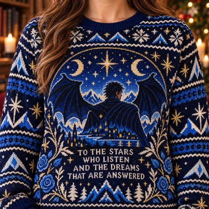Rhysand To The Stars Who Listen knit ugly Christmas sweater - knit close-up
