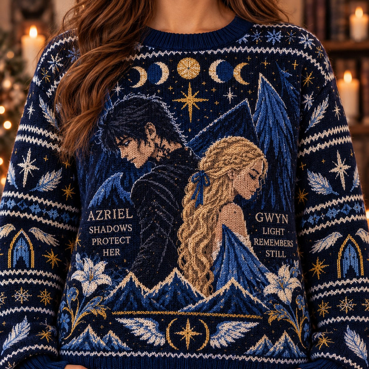 Azriel and Gwyn knit ugly Christmas sweater - knit close-up
