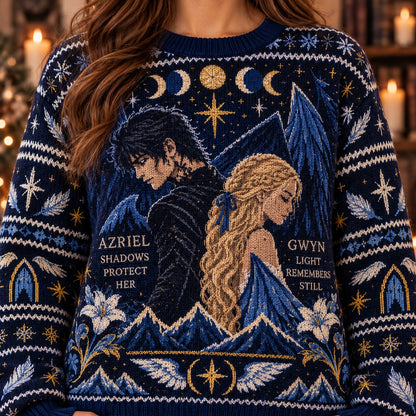 Azriel and Gwyn knit ugly Christmas sweater - knit close-up