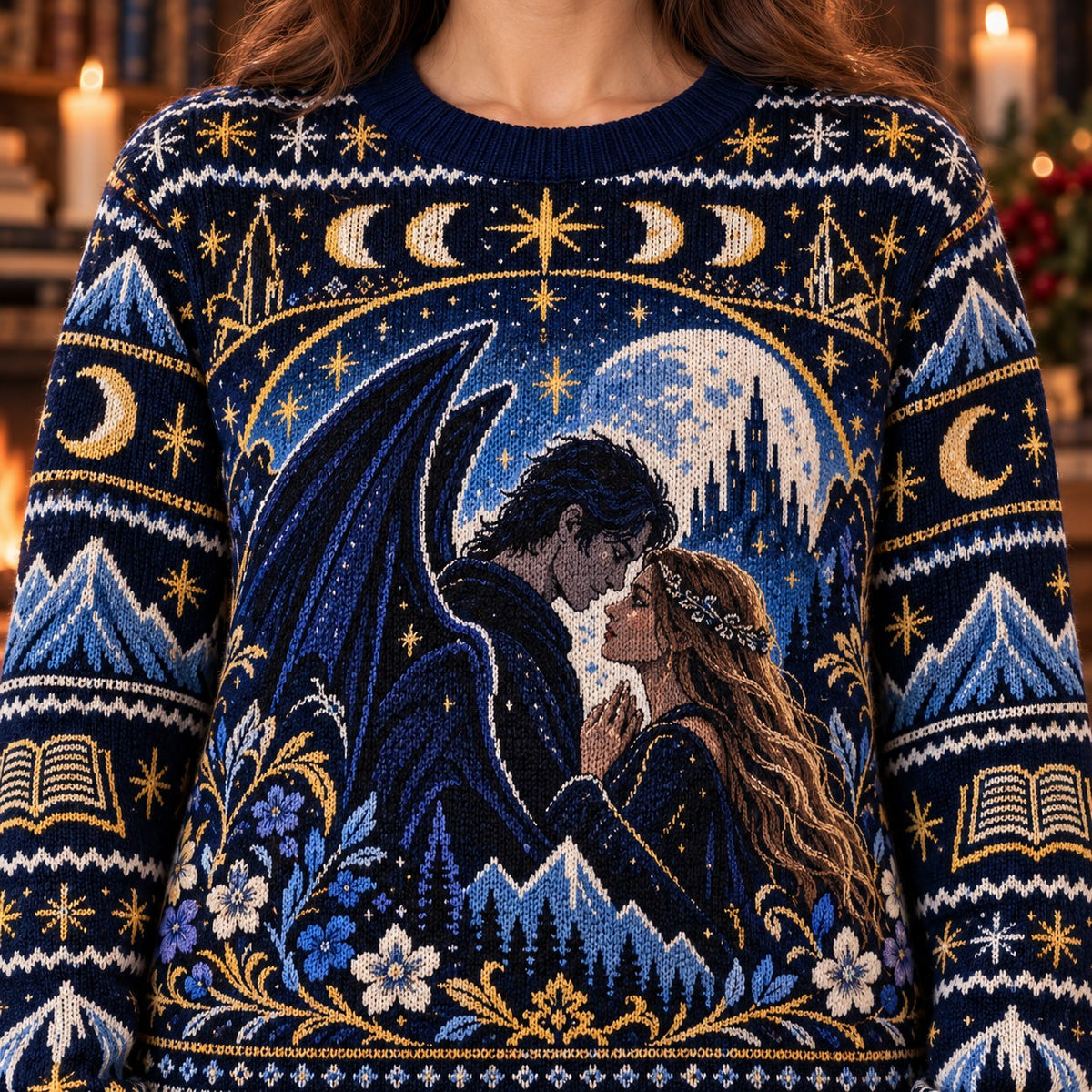 Rhysand and Feyre knit ugly Christmas sweater - knit close-up