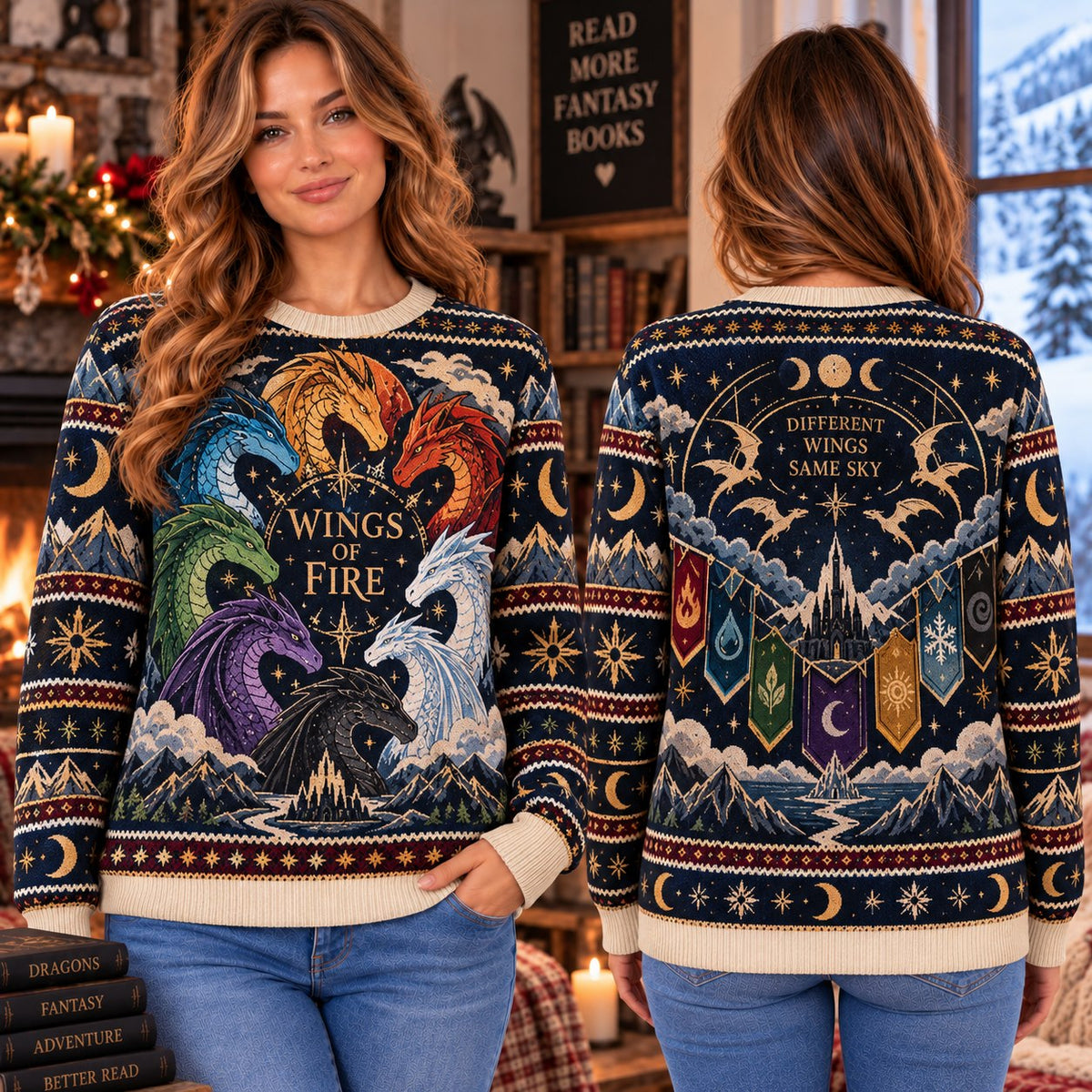 Wings of Fire Different Wings Same Sky Knit Ugly Christmas Sweater