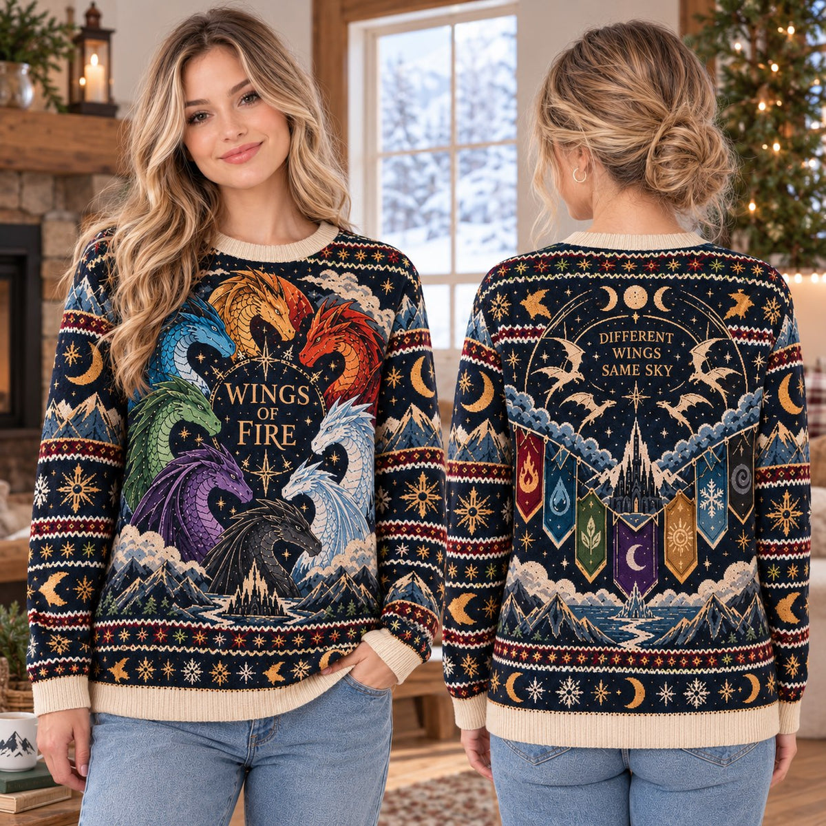 Wings of Fire Different Wings Same Sky Knit Ugly Christmas Sweater