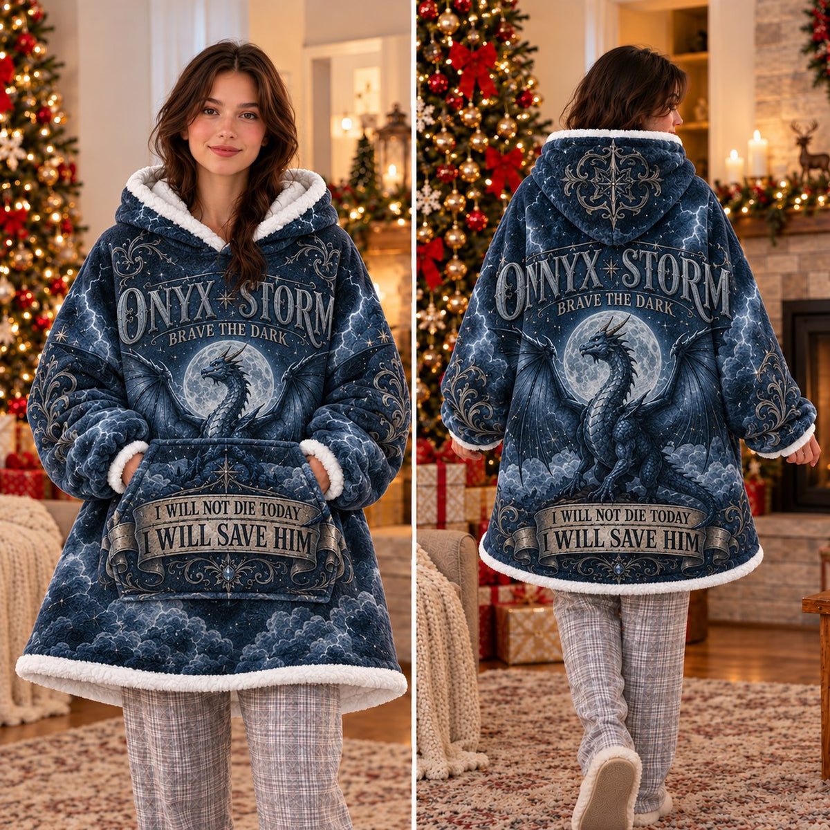 Blue Moonlit Dragon Cloud Blanket Hoodie - view 3