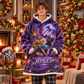 Personalized Name Purple Robot Warrior Blanket Hoodie – Custom Sci-Fi Sherpa Wearable Blanket, Gift for Boys Men