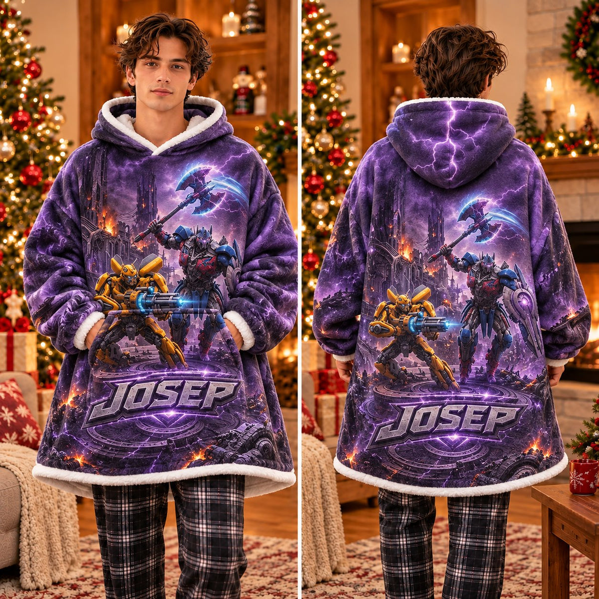 Personalized Name Purple Robot Warrior Blanket Hoodie - view 2