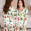 Christmas Cartoon Satin Pajama Set, Festive Holiday Sleepwear, Cozy Long Sleeve PJs, Funny Christmas Gift for Women