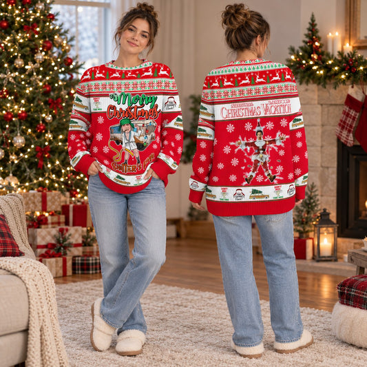 Merry Christmas Shitter's Full Red knit ugly Christmas sweater - front and back