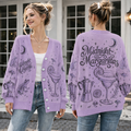 Witchy Cocktail Knit Cardigan, Purple Frog & Moon Button Up Sweater, Mystical Drink Lover Cardigan, Cozy Witch Aesthetic Top