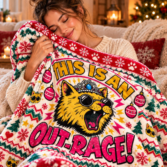 This Is An Outrage Christmas Blanket - cozy fleece close-up