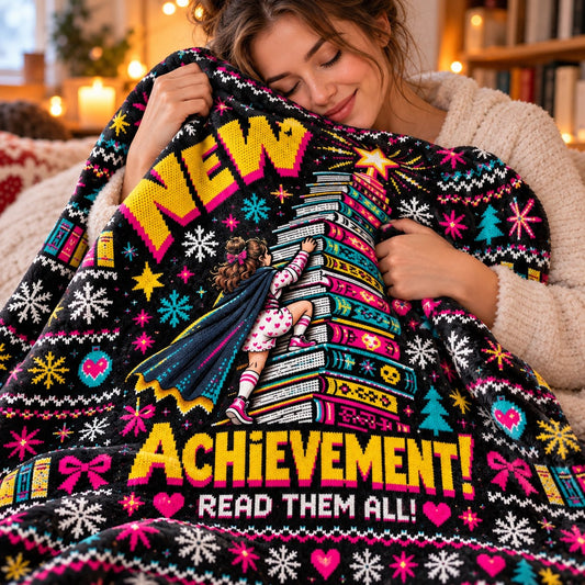 New Achievement Read Them All Blanket - cozy fleece close-up