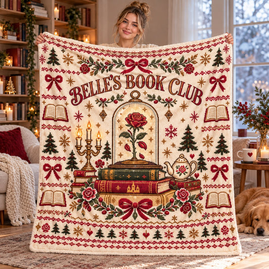 Belle's Book Club Blanket - held up