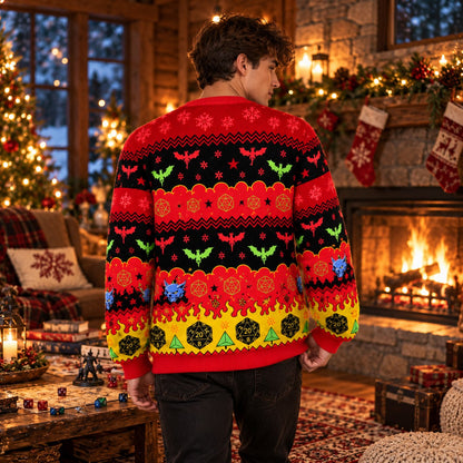 Red Dragon D20 Dice Knit Ugly Christmas Sweater - view 4
