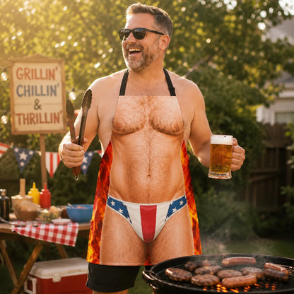 Funny BBQ apron for men with fake body print