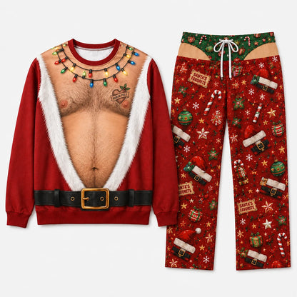 Funny Couples Matching Christmas Pajamas - Naughty Santa Body Print Pajama Set