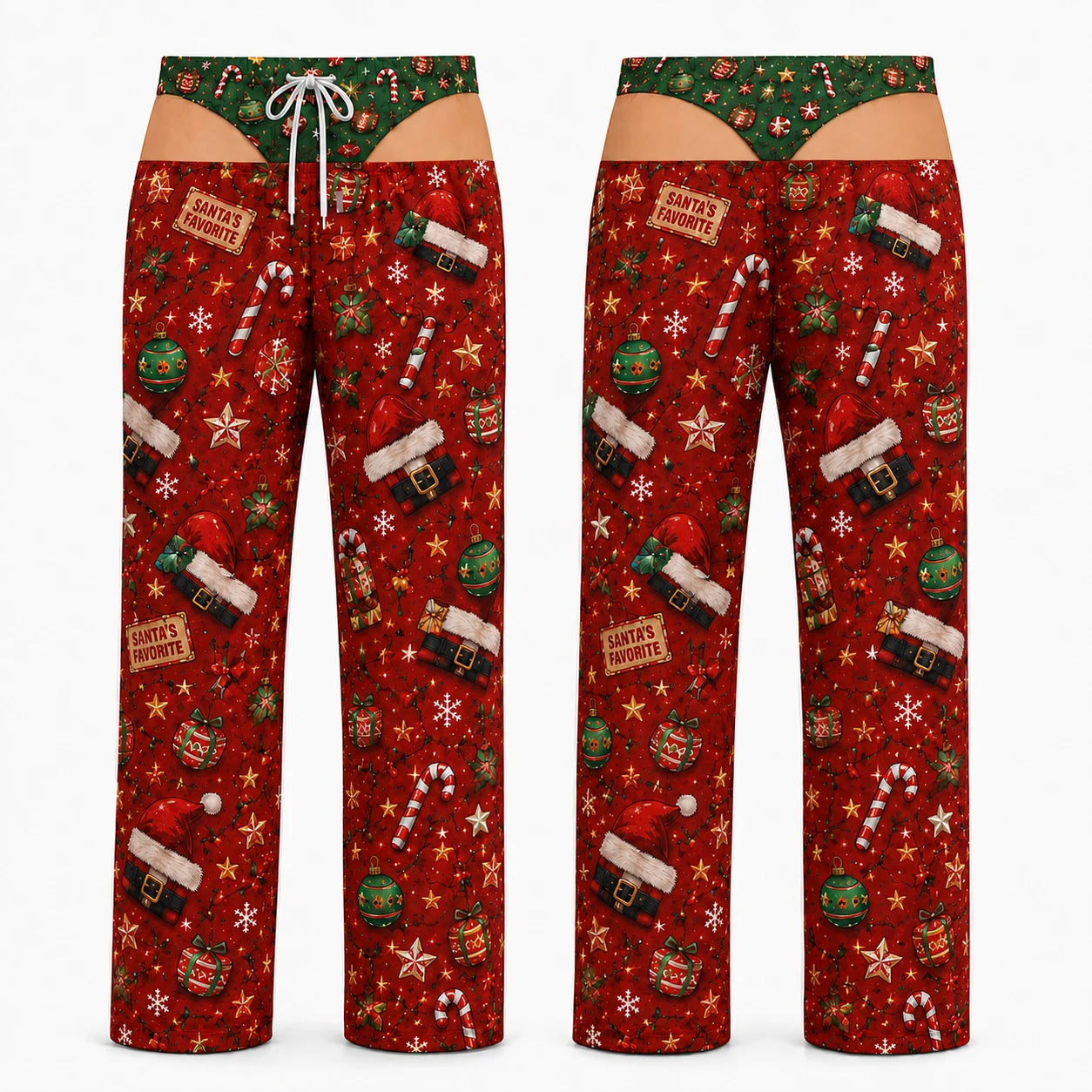 Funny Couples Matching Christmas Pajamas - Naughty Santa Body Print Pajama Set