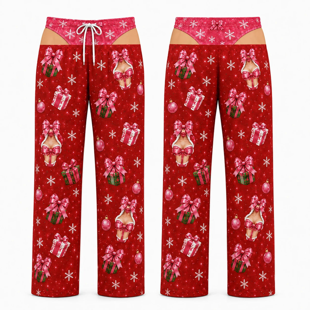 Funny Couples Matching Christmas Pajamas - Naughty Santa Body Print Pajama Set