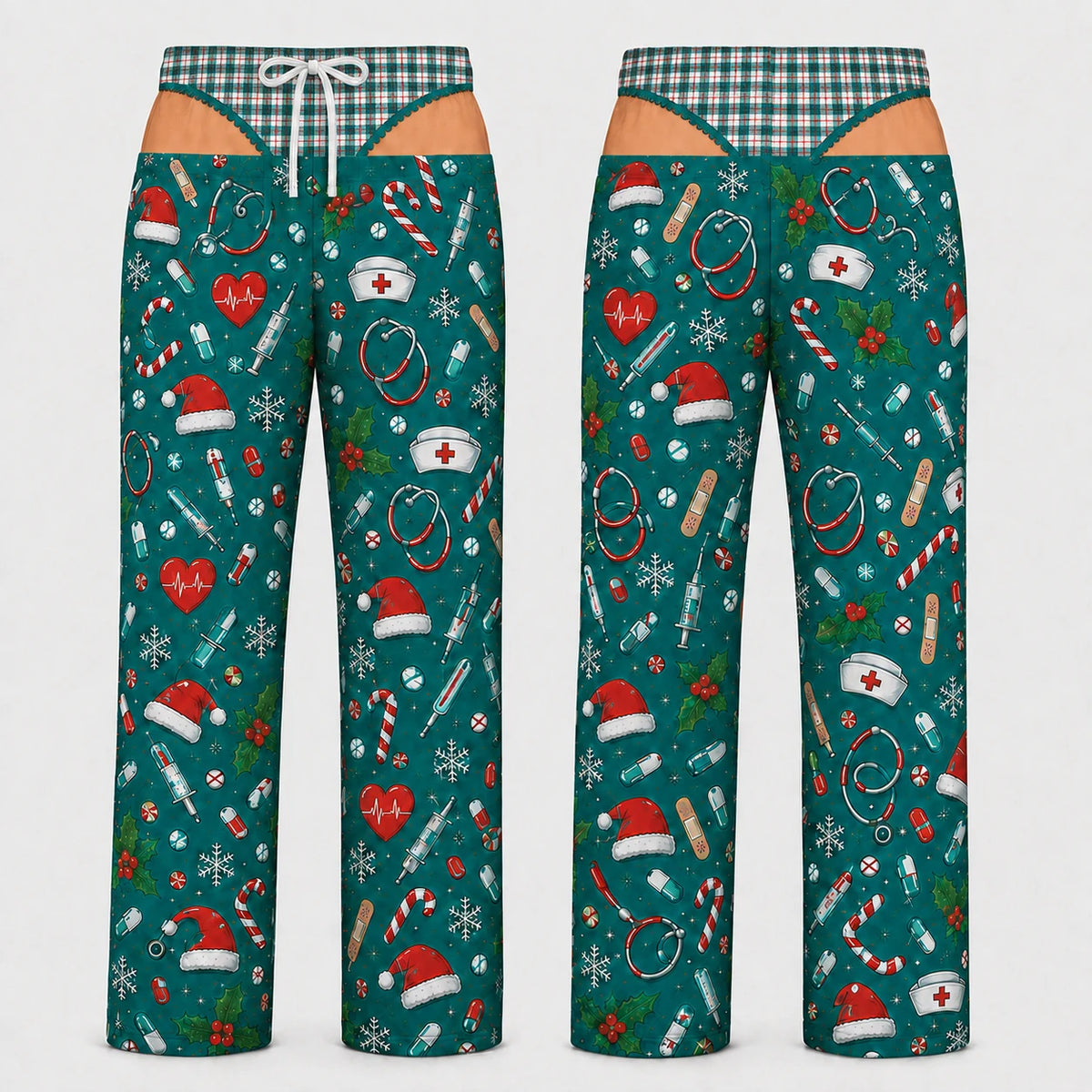 Funny Naughty Nurse Couples Matching Christmas Pajamas - Fake Body Print Set