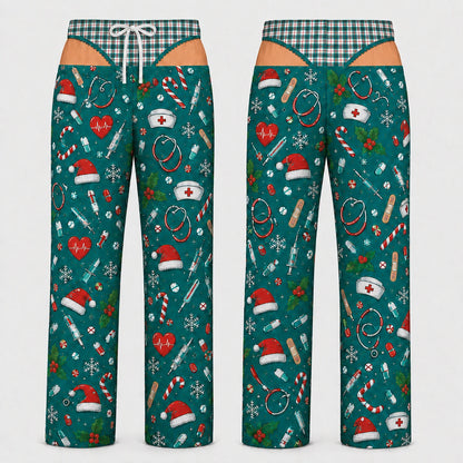 Funny Naughty Nurse Couples Matching Christmas Pajamas - Fake Body Print Set
