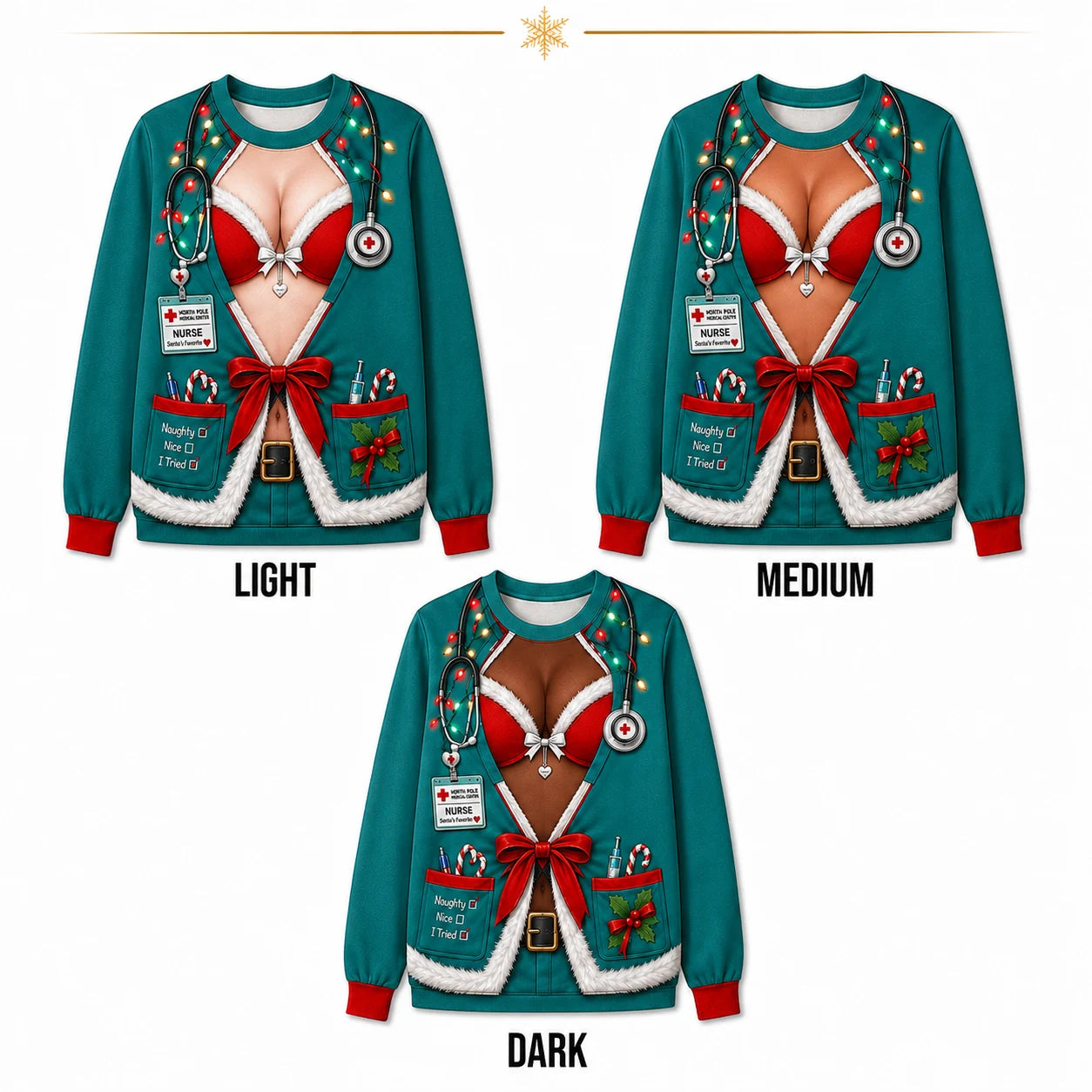 Funny Naughty Nurse Couples Matching Christmas Pajamas - Fake Body Print Set