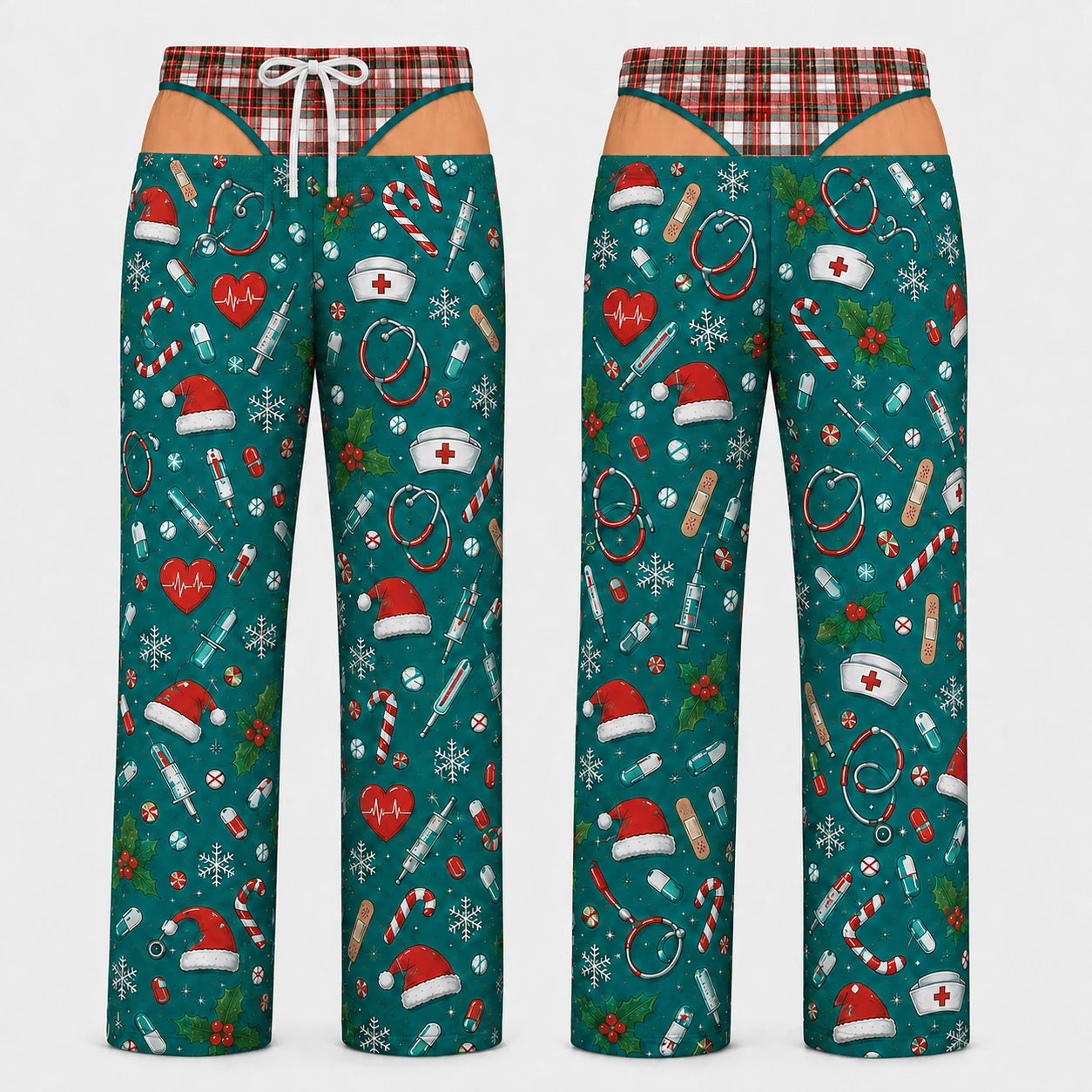 Funny Naughty Nurse Couples Matching Christmas Pajamas - Fake Body Print Set