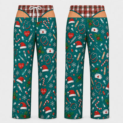 Funny Naughty Nurse Couples Matching Christmas Pajamas - Fake Body Print Set