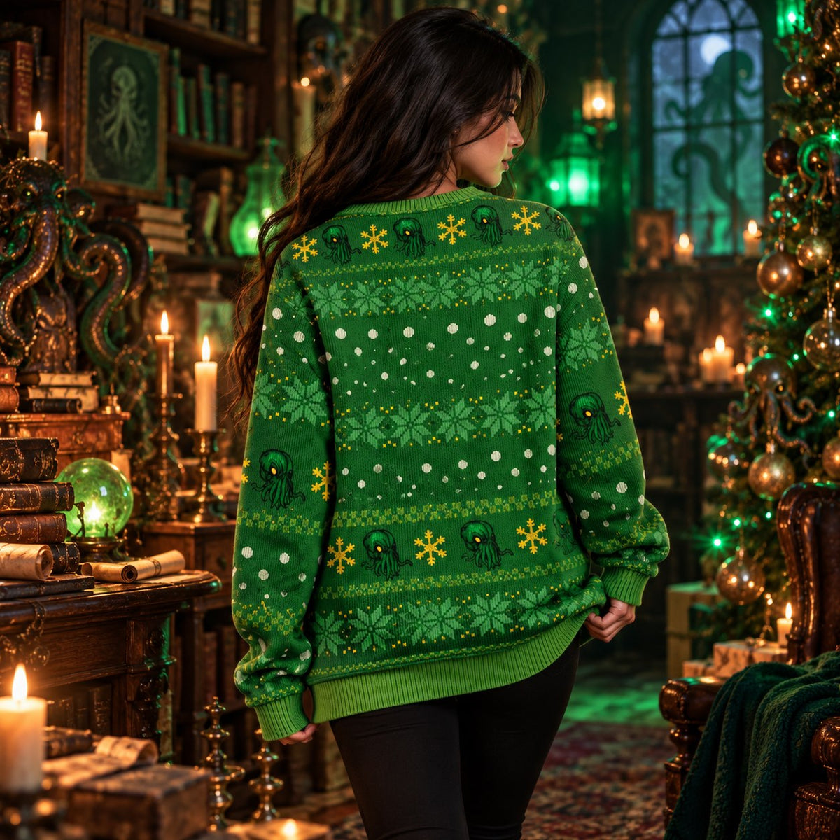 Merry Cthulhu Green Knit Ugly Christmas Sweater - view 4