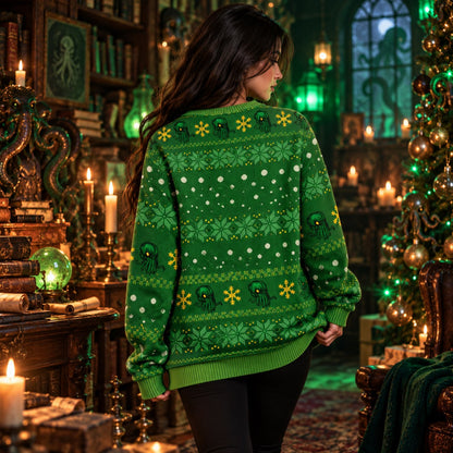 Merry Cthulhu Green Knit Ugly Christmas Sweater - view 4