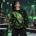 Green Pixel Alien Creature Knit Ugly Christmas Sweater – Sci-Fi Space Station Horror Gift