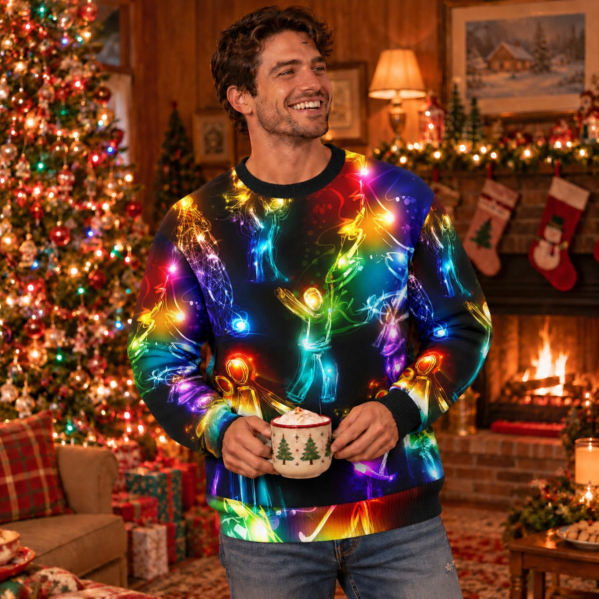 Neon Glow Angels Rainbow Knit Ugly Christmas Sweater - view 3