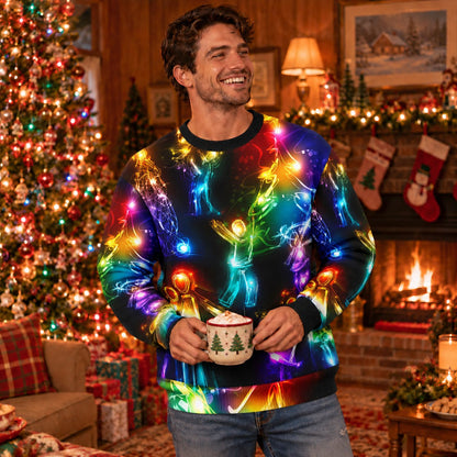 Neon Glow Angels Rainbow Knit Ugly Christmas Sweater - view 3