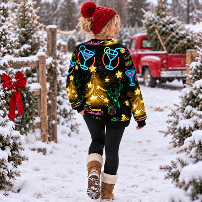 Neon Summer Cocktails Gold Tree Knit Ugly Christmas Sweater - view 3