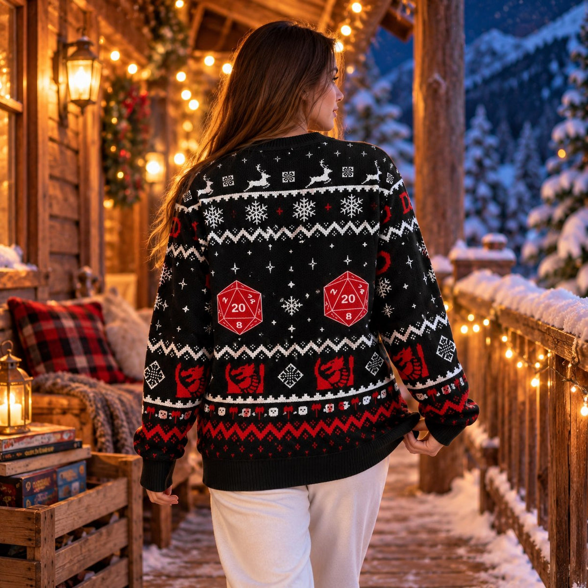 Red Black D20 Dice Knit Ugly Christmas Sweater - view 4