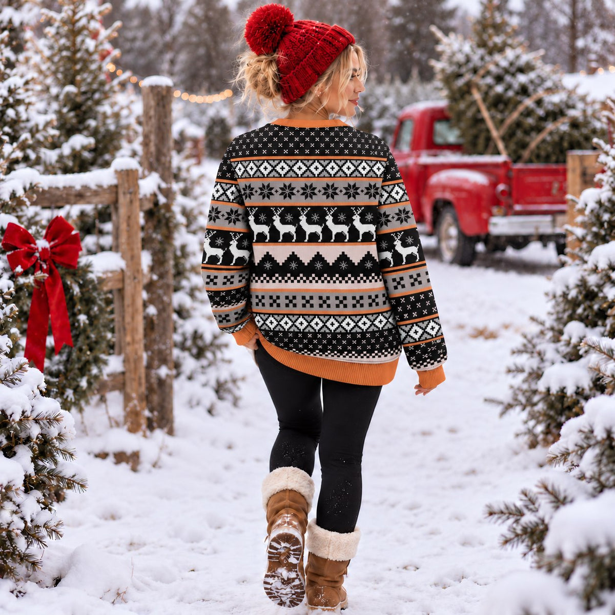 Funny Sassy Goose Orange Black Reindeer Knit Ugly Christmas Sweater - view 4