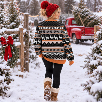 Funny Sassy Goose Orange Black Reindeer Knit Ugly Christmas Sweater - view 4