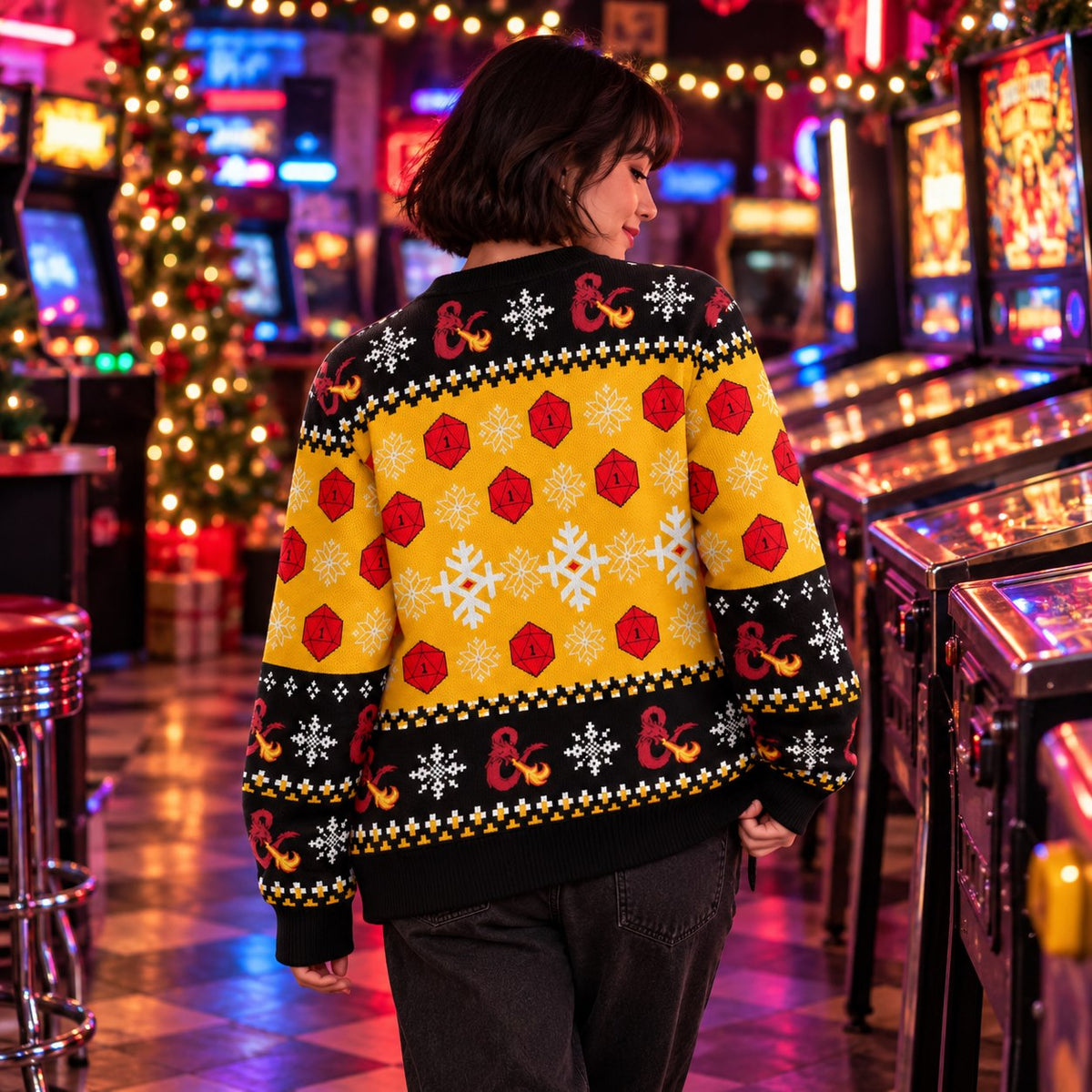 Guess I'll Die Yellow Black D20 Knit Ugly Christmas Sweater - view 4