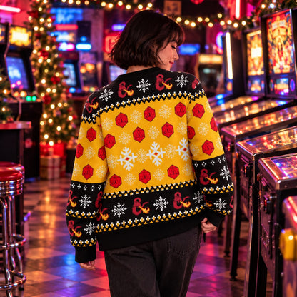 Guess I'll Die Yellow Black D20 Knit Ugly Christmas Sweater - view 4