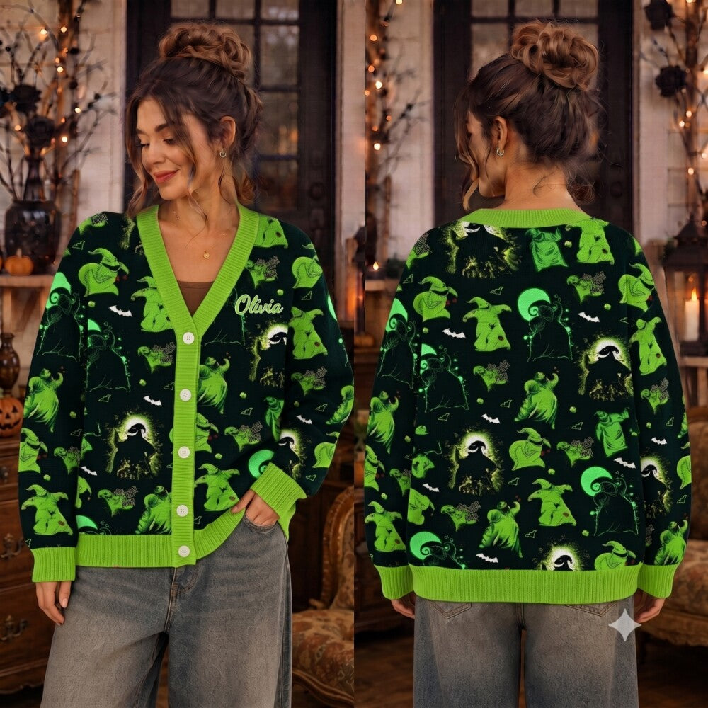 Personalized Spooky Bash Halloween Cardigan, Nightmare Holiday Sweater, Custom Villain Cardigan, Halloween Gift