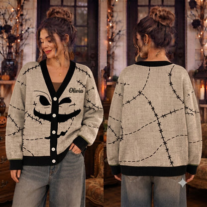 Custom Spooky Bash Halloween Cardigan, Nightmare Holiday Sweater, Personalized Villain Cardigan, Fall Outfit