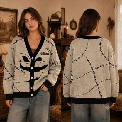 Custom Spooky Bash Halloween Cardigan, Nightmare Holiday Sweater, Personalized Villain Cardigan, Fall Outfit