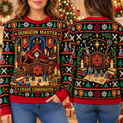 Dungeon Master Christmas Sweatshirt, Fantasy Gamer Holiday Sweater, D20 Dice RPG Sweater, Gaming Christmas Gift