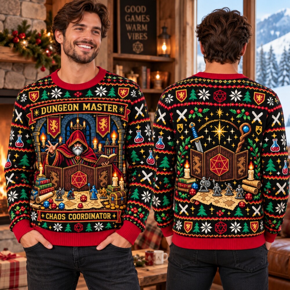 Dungeon Master Christmas Sweatshirt, Fantasy Gamer Holiday Sweater, D20 Dice RPG Sweater, Gaming Christmas Gift