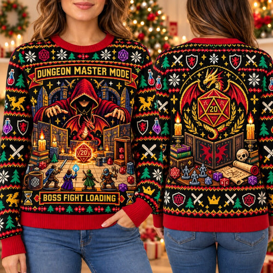 Gamer Christmas Sweater - Dungeon Master D20 Dragon Fantasy RPG Sweatshirt