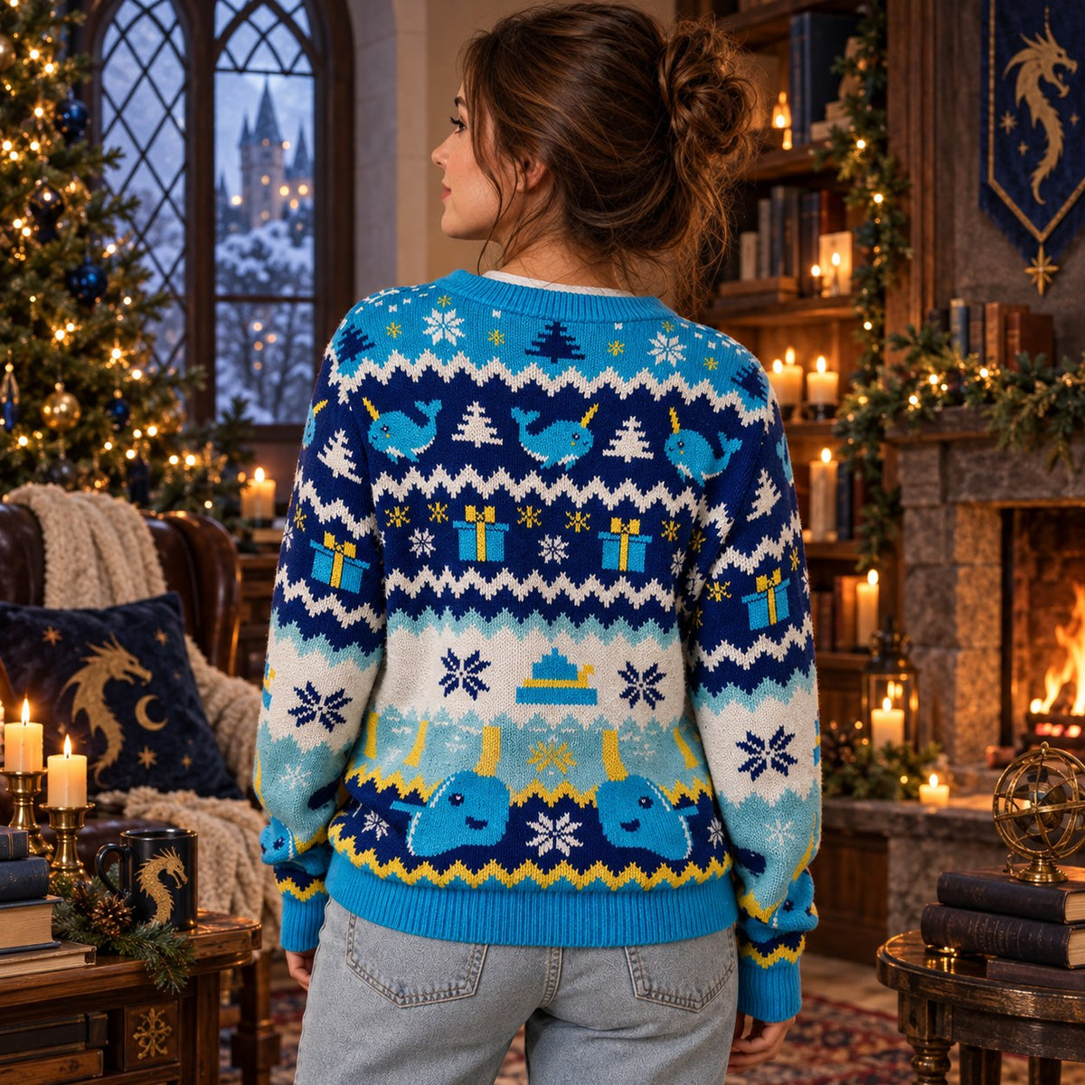 Dungeon Master Mode knit ugly Christmas sweater - back