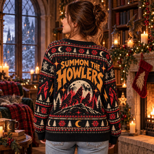 Summon the Howlers Lightning Wolf knit ugly Christmas sweater - back