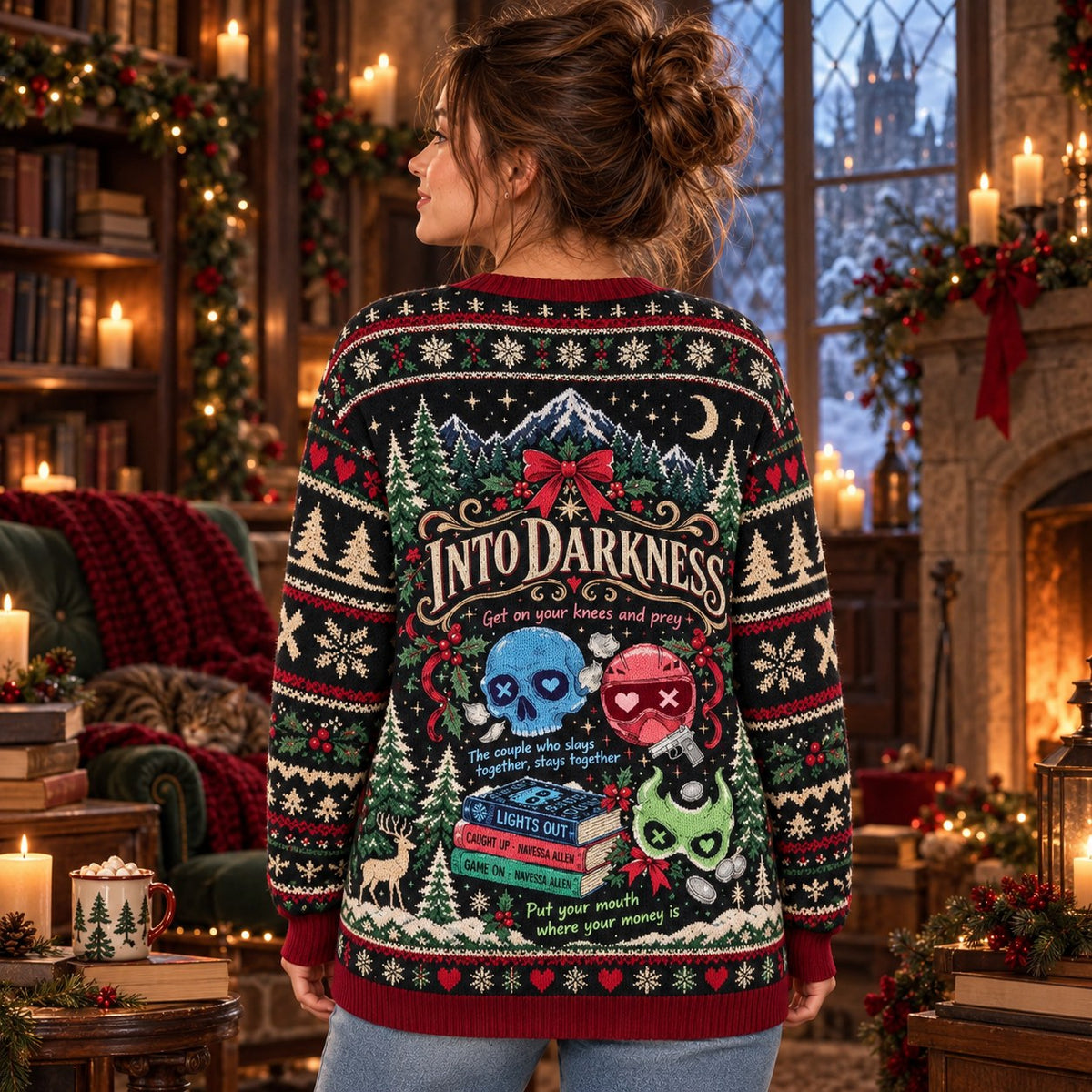 Into Darkness Lights Out knit ugly Christmas sweater - back