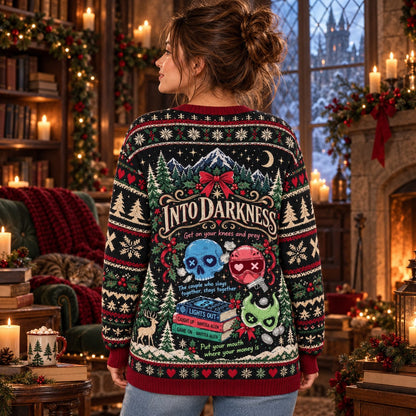 Into Darkness Lights Out knit ugly Christmas sweater - back