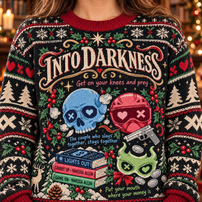 Into Darkness Lights Out knit ugly Christmas sweater - knit close-up