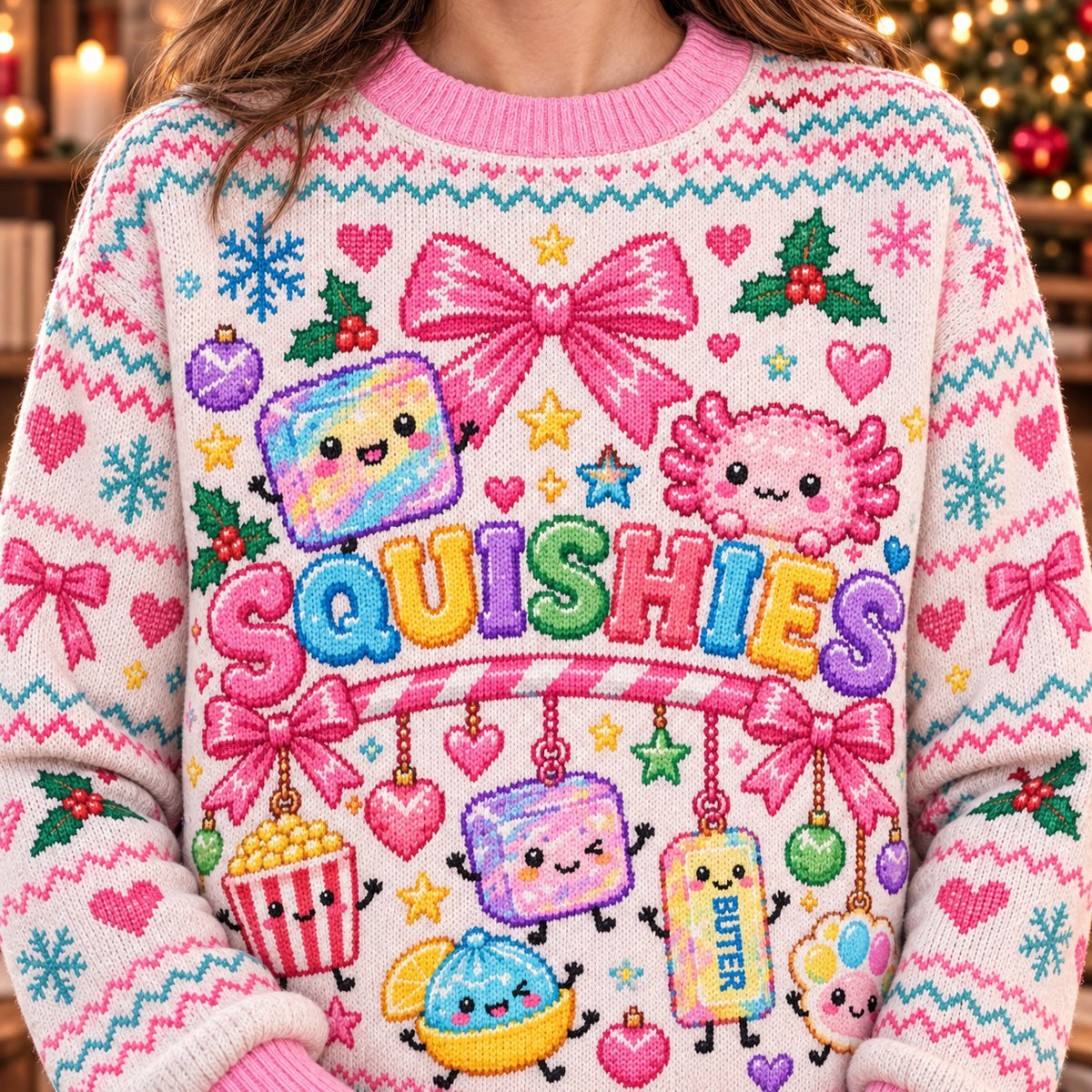 Squishies Kawaii knit ugly Christmas sweater - knit close-up