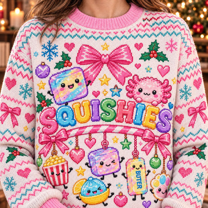 Squishies Kawaii knit ugly Christmas sweater - knit close-up